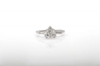Antique 1950s Signed $6000 1.  30ct Trillion Cut Diamond Platinum Wedding Ring