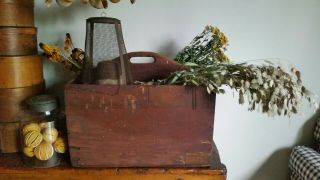 Early Rustic Primitive Antique Tote Carrier With Old Red Wash.  Aafa.  Two Drawers