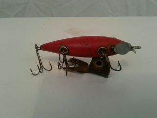 HEDDON antique wooden 5 hook Minnow Lure 150 Red glass eye belly weight 3 - 5/8 2
