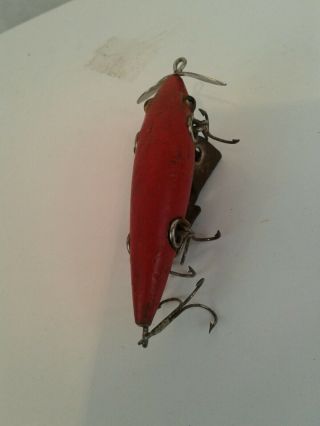 HEDDON antique wooden 5 hook Minnow Lure 150 Red glass eye belly weight 3 - 5/8 3