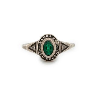 Antique Vintage Deco Mid Century Style Sterling Silver Tourmaline Class Ring 5.  5 2