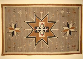 Rare Antique Pictorial Navajo Rug Natural Native American Blanket 75x47