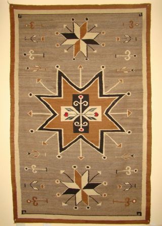 Rare Antique Pictorial Navajo Rug Natural Native American Blanket 75X47 2
