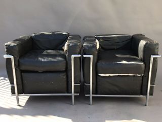 Vintage Le Corbusier Lc2 Leather Lounge Chairs - Mid Century Modern Eames 1960s