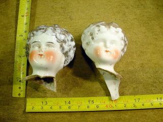 2 X Excavated Vintage Victorian Faded Painted Doll Head Age 1860 Hertwig A 13455