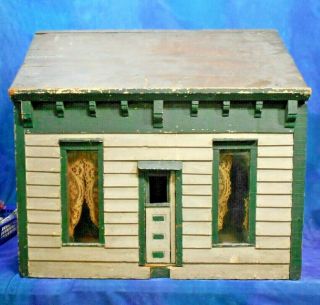 Antique 1900s Wood Dollhouse Doll House Cottage Glass Windows,  All Orig Paint Mk