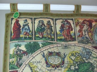 1960 Antique Style Old World Map Wall Art Tapestry Marked West Germany 37 