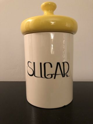 Vtg Mid Century Ceramic Holiday Designs Sugar Canister Cream Yellow