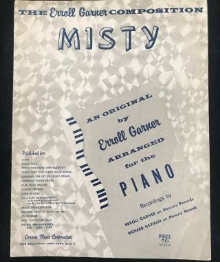 Misty - The Erroll Garner Composition Vintage Sheet Music For Piano 1955