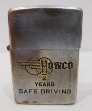 Vintage 1937 - 1950 Zippo Lighter Pat.  2032695 " Howco 2 Years Safe Driving " Logo