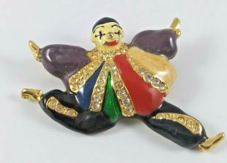 Vintage Multi Color Enamel Rhinestone Clown Brooch Pin Estate Costume Jewelry