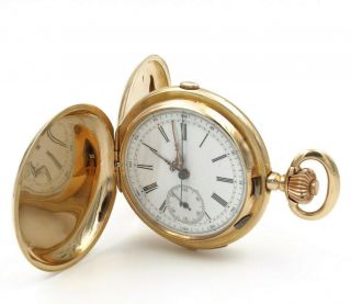 18k Gold Swiss Repeater Chronograph Pocket Watch Hunter Antique Complicated