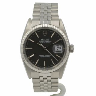 Rolex Datejust Stainless Steel 1603 Black Dial 36mm Mens Watch W/box Papers 6917