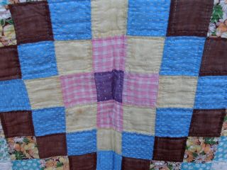 Vtg 1930s Trip Around The World Quilt Cotton Batted Dotted Swiss Dot 78 By 86