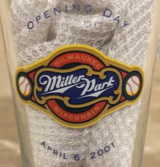 VTG 2001 Milwaukee Brewers Miller Park Inaugural Opening Day Pint Glass Cup Mug 2