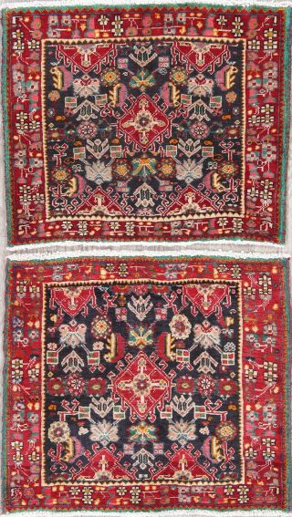 Pack Of 2 Tribal Geometric Abadeh Oriental Hand - Knotted 2x2 Wool Square Rugs