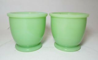 2 Rare Vintage Green Jadeite Glass Heavy Duty Footed Custard Cups Dessert Cups
