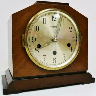 Antique English Mahogany Art Deco Westminster Chime Musical 8 Day Mantel Clock