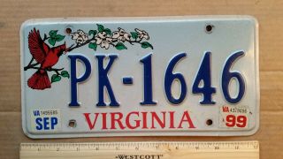 License Plate,  Virginia,  Special Series: Cardinal (bird) Tree W/flowers,  Pk 1646