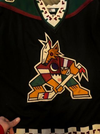 Autographed Phoenix Coyotes Bob Corkum game worn (?) issued jersey (fight strap) 3