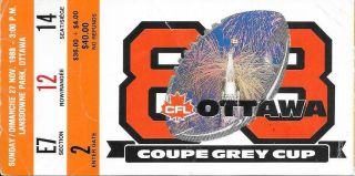 1988 Cfl Grey Cup Ticket Stub - In Ottawa - 76th Grey Cup Championship -