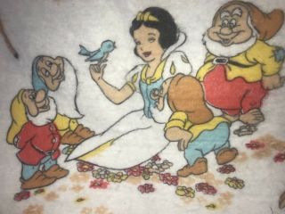 Vintage Disney Red Satin Trim Blanket Snow White & The 7 Dwarfs White 70 X 86