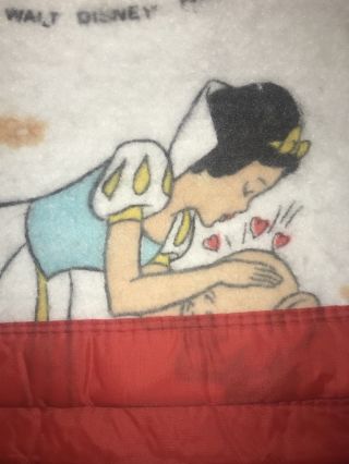 Vintage Disney Red Satin Trim Blanket Snow White & The 7 Dwarfs White 70 x 86 2