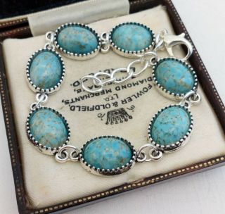 Vintage - Czech Blue Turquoise Peking Marble Glass Small Oval Cabochon Bracelet