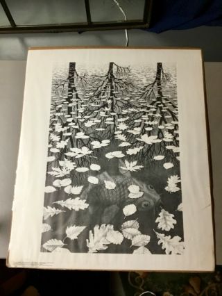 Vintage Mc Escher Poster Three Worlds,  1955 Cordon Art Bv Printed By Bakker Baarn