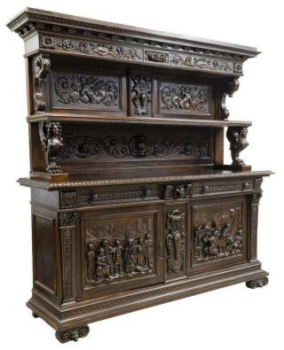 Large Italian Renaissance Revival Carved Sideboard,  19th Century (1800s)