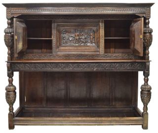GORGEOUS ENGLISH HEAVILY CARVED OAK COURT SIDEBOARD,  18th /19th Century (1700s) 2