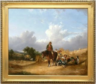 The Harvesters Antique Oil Painting By William Shayer (british,  1787 - 1879)