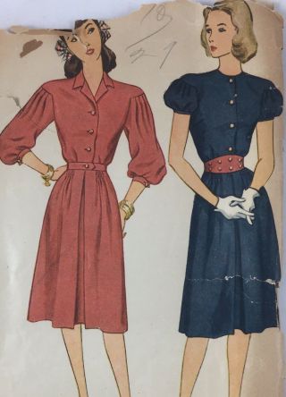 1940’s Simplicity Vtg Sewing Dress Pattern 1812 Bust 29