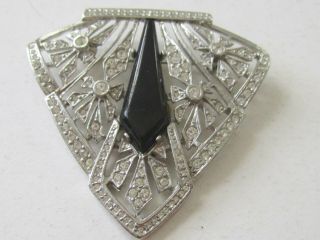 Les Bernard Inc.  Signed Vintage Art Deco Silver Rhinestone Costume Brooch Pin