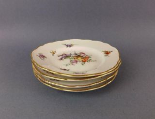Antique Meissen Porcelain German Set Of 4 Floral Plats Circa 19c