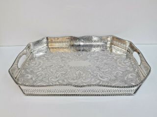 Vintage Large Silver Plate On Copper Octagonal Gallery Tray