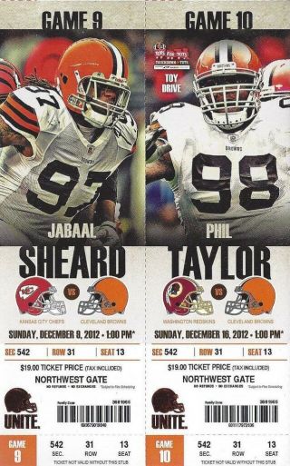 2012 NFL CLEVELAND BROWNS FULL FOOTBALL TICKETS ENTIRE HOME SEASON 3