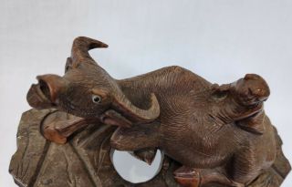 Antique Chinese Wooden Carving of Water Buffalo & Boy 3