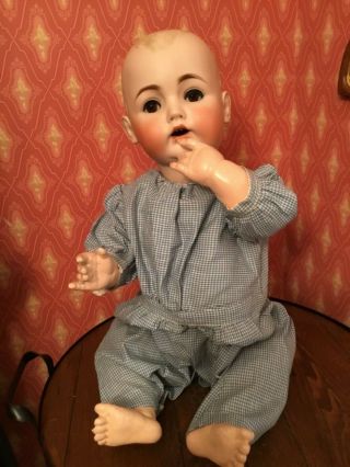 Antique Kestner German Bisque 27” Large Size Boy With Antique Outfit Molded Head