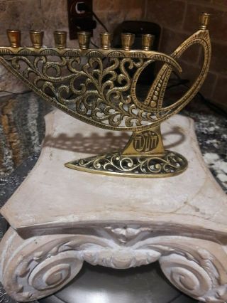 Vintage Marked Brass From Israel Menorah Candle Holder Hanukkah Judaica
