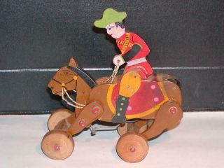 Vintage MADE IN JAPAN WOODEN TOY WINDUP Cowboy on Horse,  Pat.  No.  120377 3