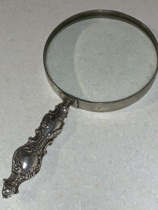 Vintage German Silver Plated Ornate Handle Magnifying Glass Enlarge Reading Vg