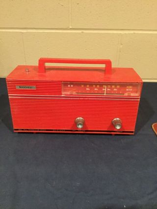 Vintage Red Solid State Moore X10 Kc Transistor Radio Old School