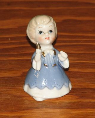 Vintage Porcelain Choir Girl Figurine Blue Eyes Holding Candle 3 1/2 "
