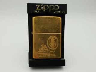 Vintage Zippo Lighter Solid Brass Uss Hue City Cg - 66 Nos 1998
