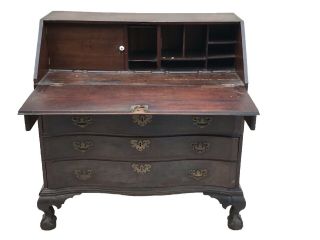 18th C Antique Boston Chippendale Black Walnut Oxbox Slant Lid Secretary Desk