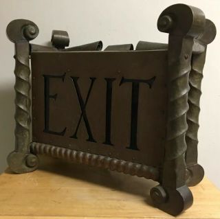 Incredible Antique Arts And Crafts Copper Lighted Exit Sign Theatre Aisle 2