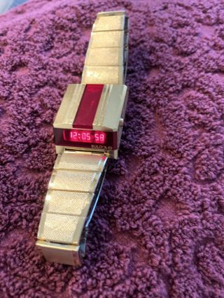 Vintage Bulova Computron Led Watch Rarest Ruby Crystal Top