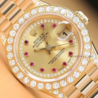 Rolex Ladies President 18k Gold Factory String Diamond Dial Watch & Rolex Band
