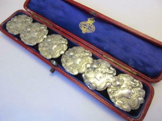 Boxed Antique Art Nouveau Sterling Silver Buttons Marples C1906.  41.  8g E27